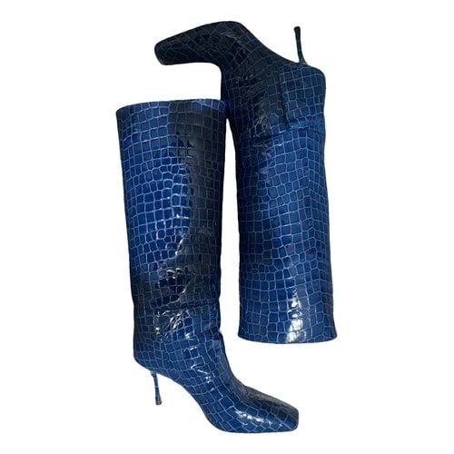 Pre-owned Mvp Wardrobe Vegan Leather Boots In Blue