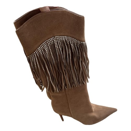 Pre-owned Amina Muaddi Boots In Brown