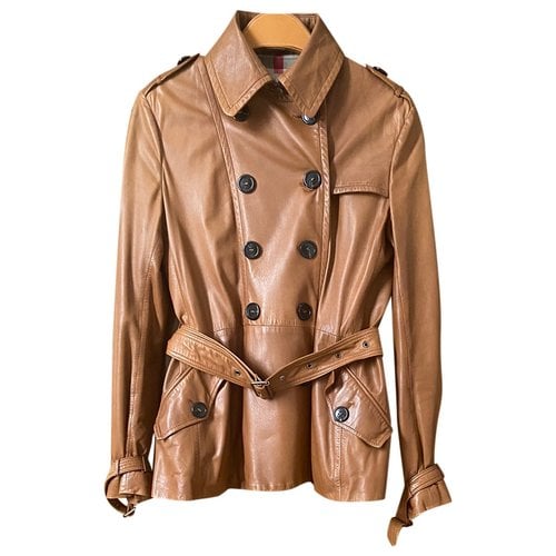 Pre-owned Burberry Leather Biker Jacket In Camel