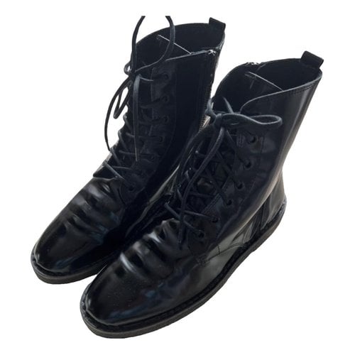 Pre-owned Golden Goose Patent Leather Lace Up Boots In Black