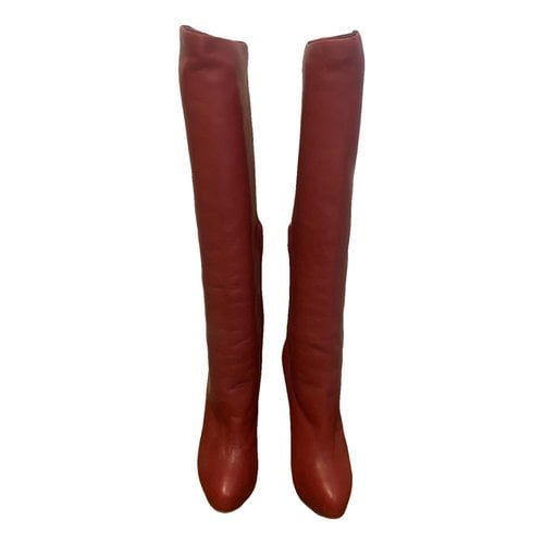 Pre-owned Christian Louboutin Leather Boots In Red