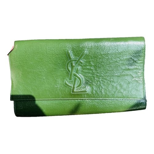 Pre-owned Saint Laurent Belle De Jour Patent Leather Clutch Bag In Green