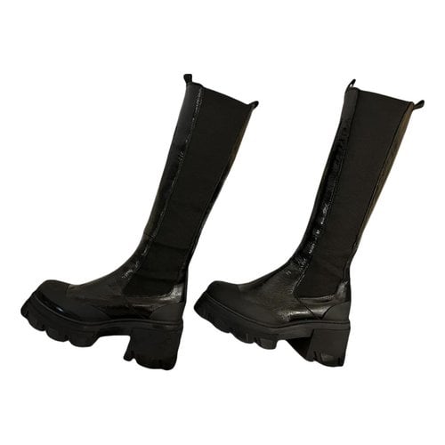 Pre-owned Ganni Patent Leather Boots In Black