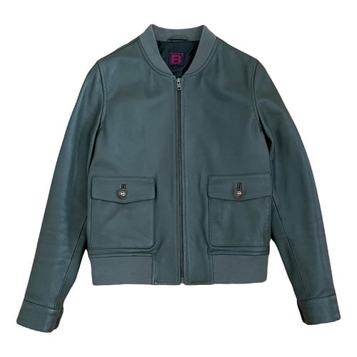 Pre-owned Bensimon Leather Biker Jacket In Green