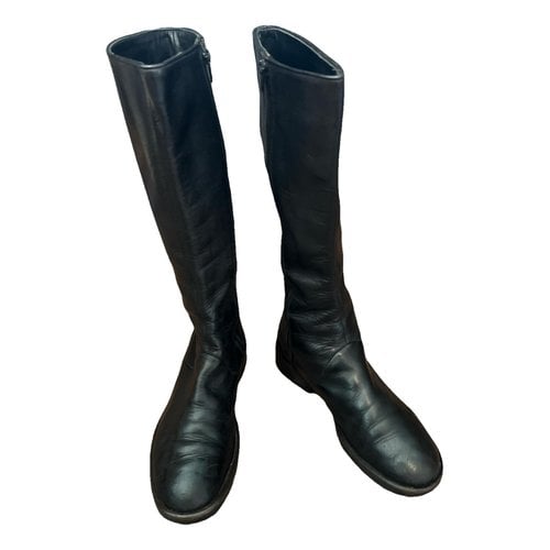 Pre-owned Max Mara Atelier Leather Riding Boots In Black