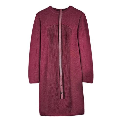 Pre-owned Fendi Wool Mid-length Dress In Burgundy