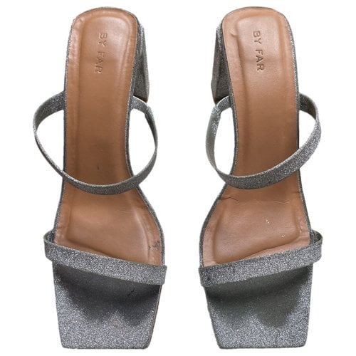 Pre-owned By Far Tanya Leather Mules In Silver