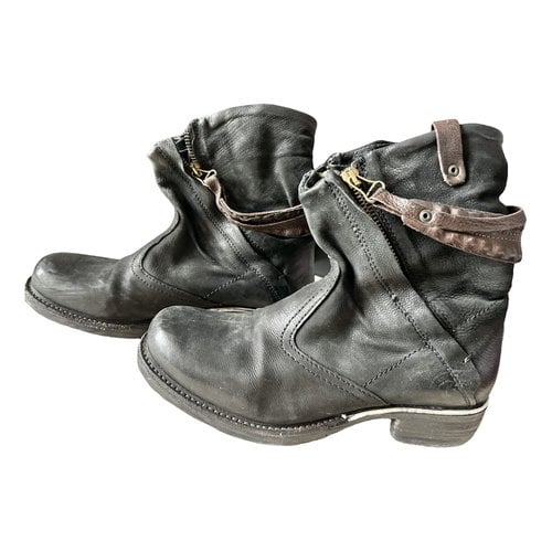 Pre-owned As98 Leather Biker Boots In Anthracite