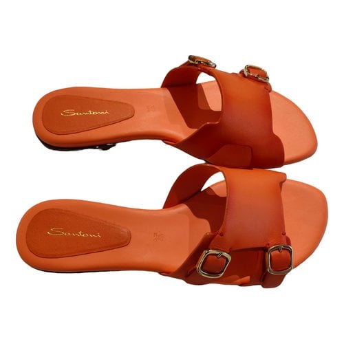 Pre-owned Santoni Leather Mules In Orange