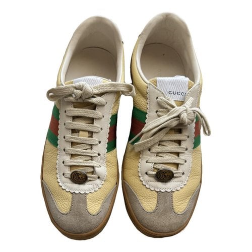 Pre-owned Gucci G74 Leather Trainers In Yellow