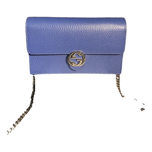 Pre-owned Gucci Interlocking Leather Clutch Bag In Blue