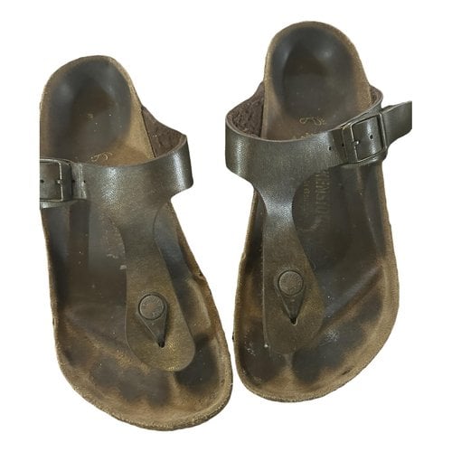 Pre-owned Birkenstock Leather Flip Flops In Khaki