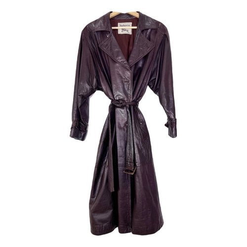 Pre-owned Burberry Leather Trench Coat In Purple