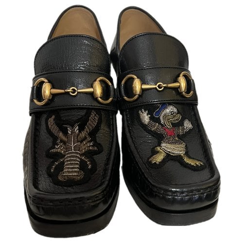 Pre-owned Disney X Gucci Leather Flats In Black