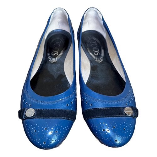 Pre-owned Tod's Patent Leather Ballet Flats In Navy