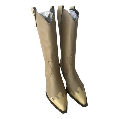 Pre-owned Aeyde Leather Western Boots In Beige