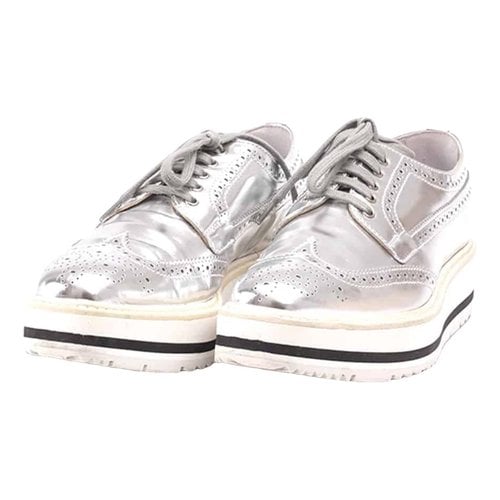 Pre-owned Prada Patent Leather Espadrilles In Silver