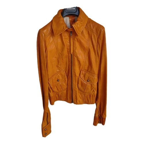 Pre-owned Patrizia Pepe Leather Biker Jacket In Orange