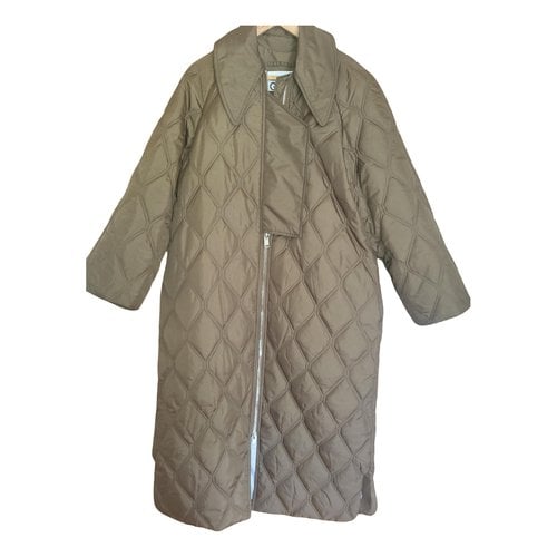 Pre-owned Ganni Trench Coat In Green
