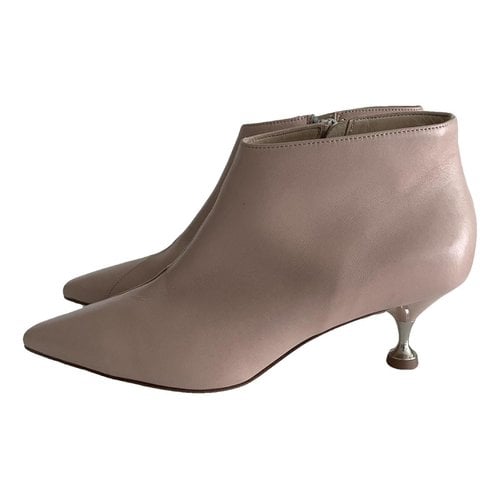 Pre-owned Giampaolo Viozzi Leather Ankle Boots In Beige