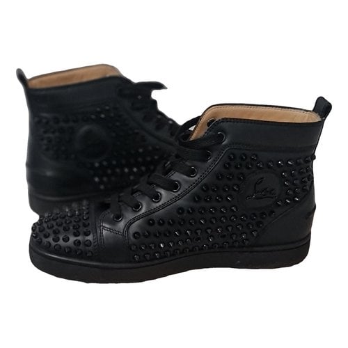 Pre-owned Christian Louboutin Louis Leather High Trainers In Black
