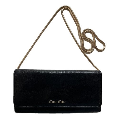 Pre-owned Miu Miu Madras Leather Clutch Bag In Black