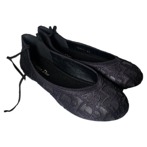 Pre-owned Dior Poème Cloth Ballet Flats In Black