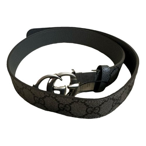 Pre-owned Gucci Gg Buckle Leather Belt In Grey