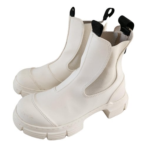 Pre-owned Ganni Biker Boots In White