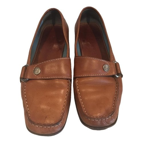 Pre-owned Celine Triomphe Leather Flats In Brown