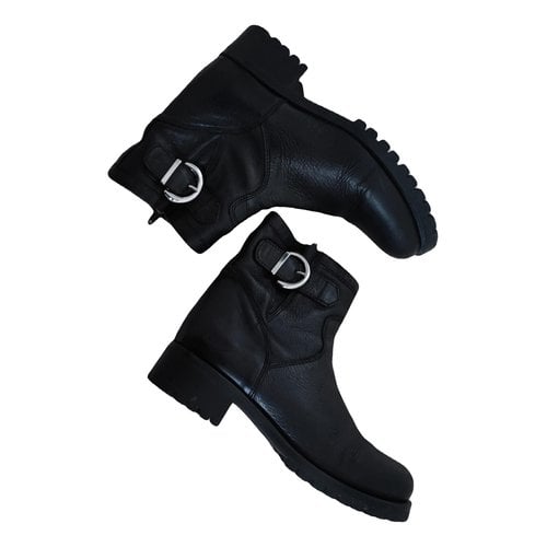 Pre-owned Unisa Leather Biker Boots In Black