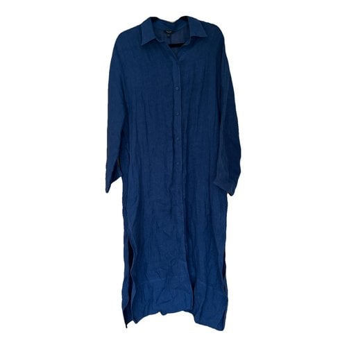 Pre-owned Massimo Dutti Linen Maxi Dress In Blue