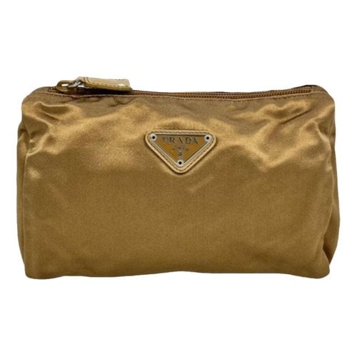 Pre-owned Prada Tessuto Velvet Clutch Bag In Gold