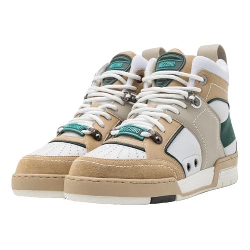 Pre-owned Moschino Leather High Trainers In Beige