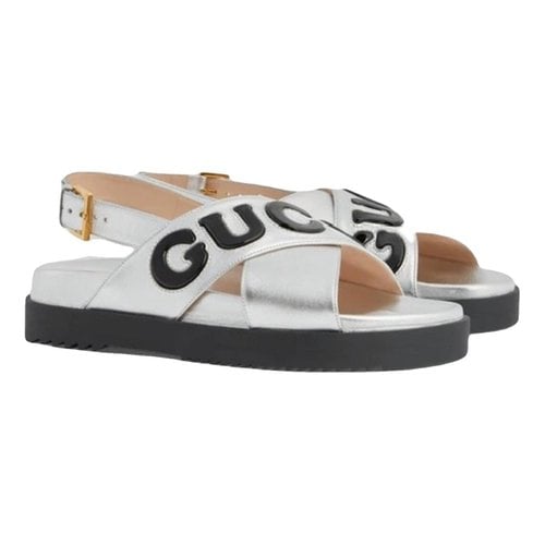 Pre-owned Gucci Leather Sandal In Silver