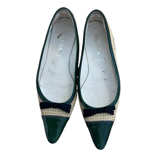 Pre-owned Prada Patent Leather Ballet Flats In Green