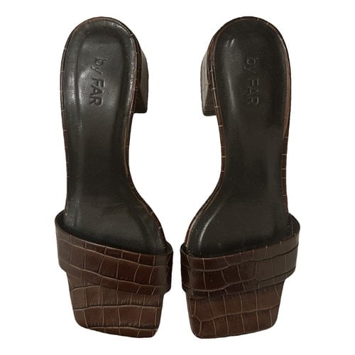 Pre-owned By Far Courtney Leather Mules In Brown