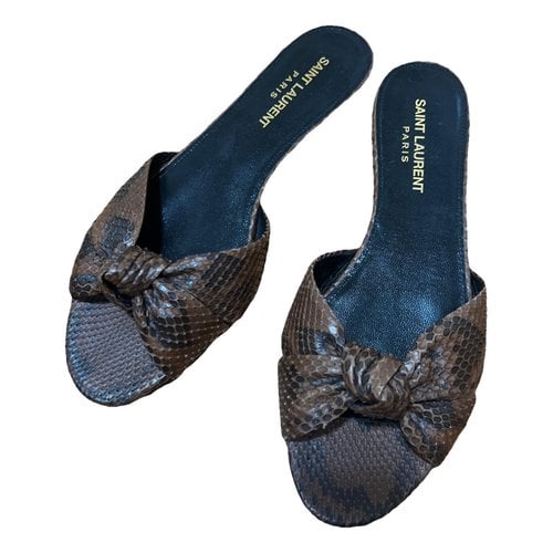 Pre-owned Saint Laurent Python Flats In Brown