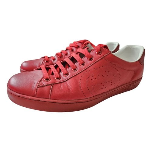 Pre-owned Gucci Ace Leather Low Trainers In Red
