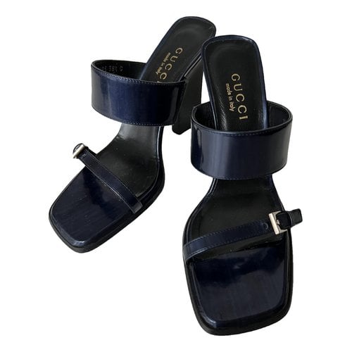 Pre-owned Gucci Leather Mules & Clogs In Blue
