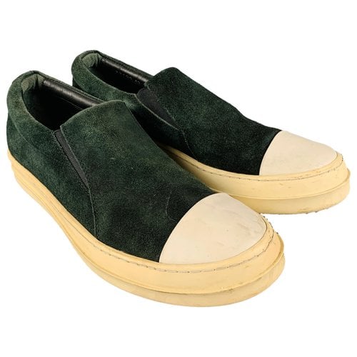 Pre-owned Rick Owens Leather Trainers In Green