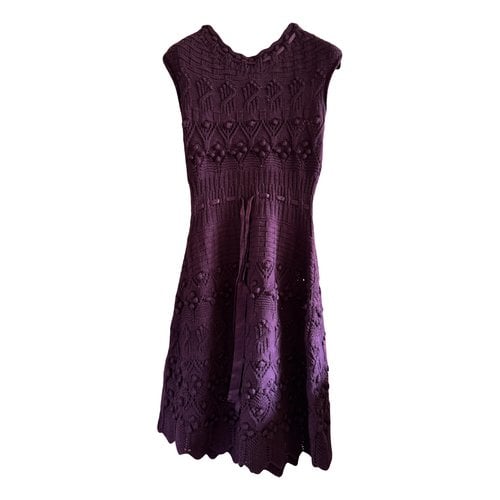 Pre-owned Dior Wool Mid-length Dress In Purple