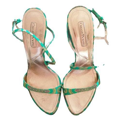 Pre-owned Cesare Paciotti Tweed Sandals In Green