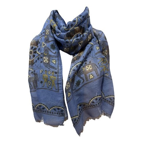 Pre-owned Drake's Linen Scarf In Blue