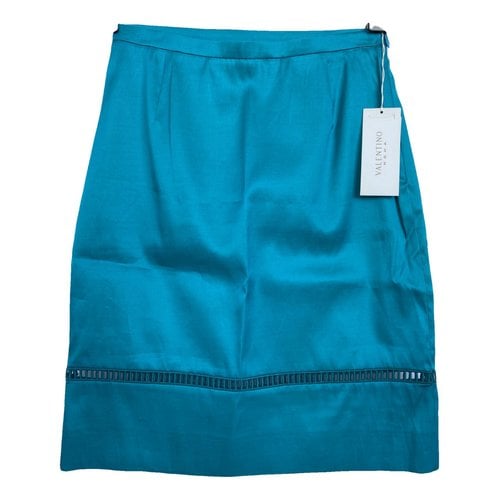 Pre-owned Valentino Silk Mid-length Skirt In Turquoise