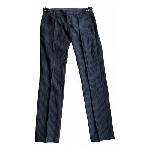 Pre-owned Dondup Wool Large Pants In Navy