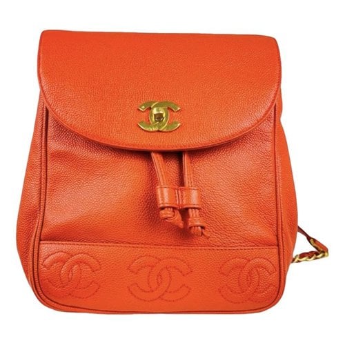 Pre-owned Chanel Leather Backpack In Orange