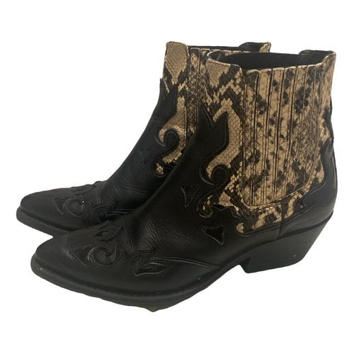 Pre-owned Janet & Janet Leather Cowboy Boots In Black