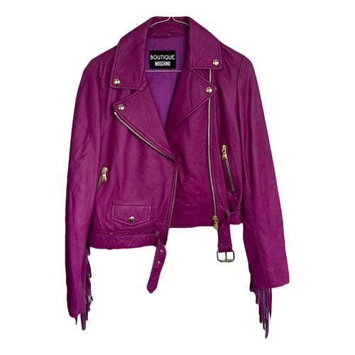 Pre-owned Moschino Leather Jacket In Purple