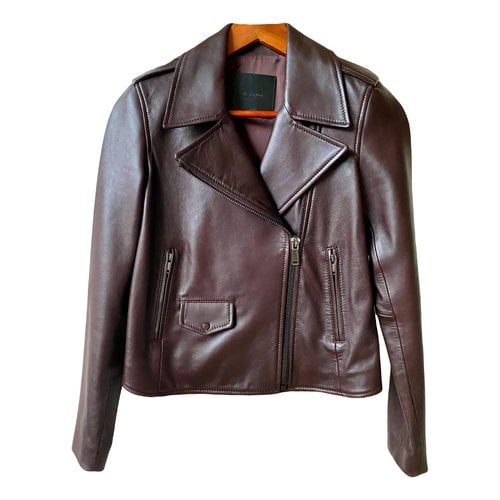 Pre-owned Massimo Dutti Leather Biker Jacket In Burgundy